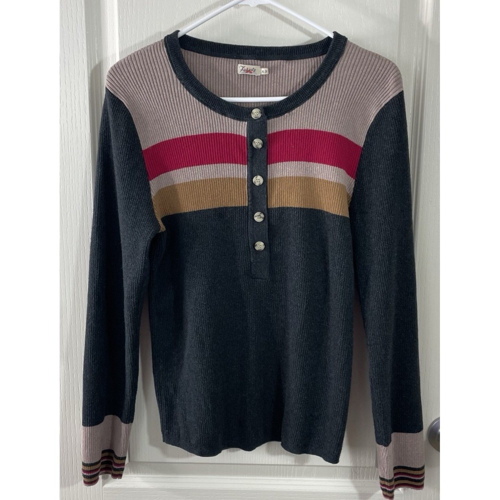 Faherty Mikki Henley Sweater‎ Women's Size XL Organic Cotton Cashmere Blend